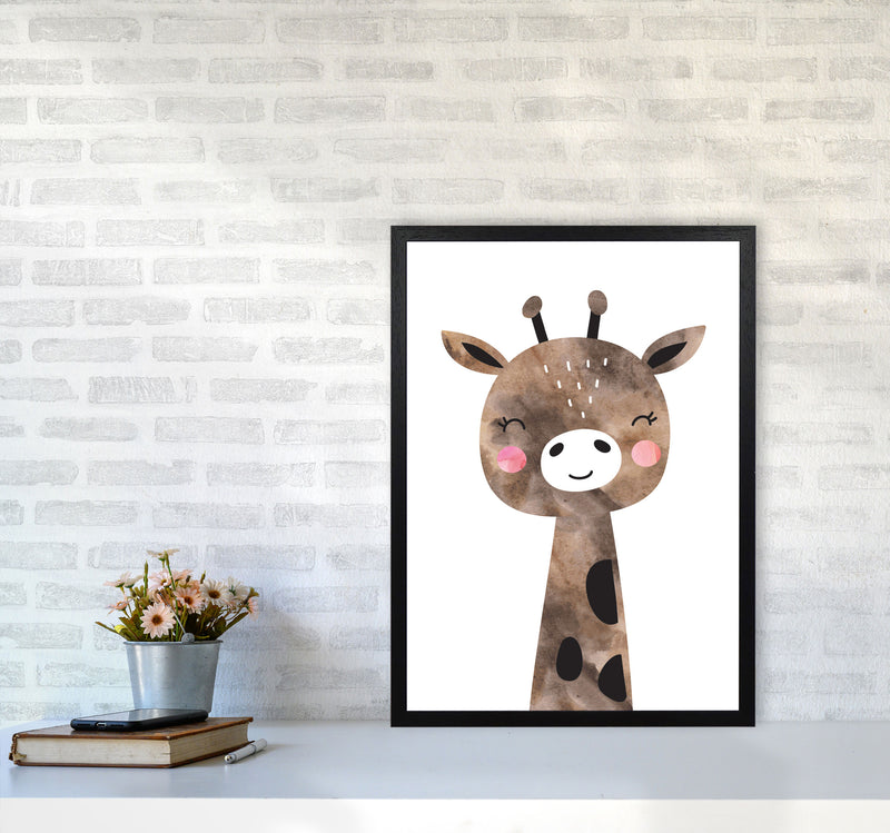 Scandi Brown Giraffe Watercolour Framed Nursey Wall Art Print A2 White Frame