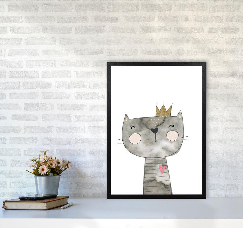 Scandi Grey Cat Watercolour Framed Nursey Wall Art Print A2 White Frame
