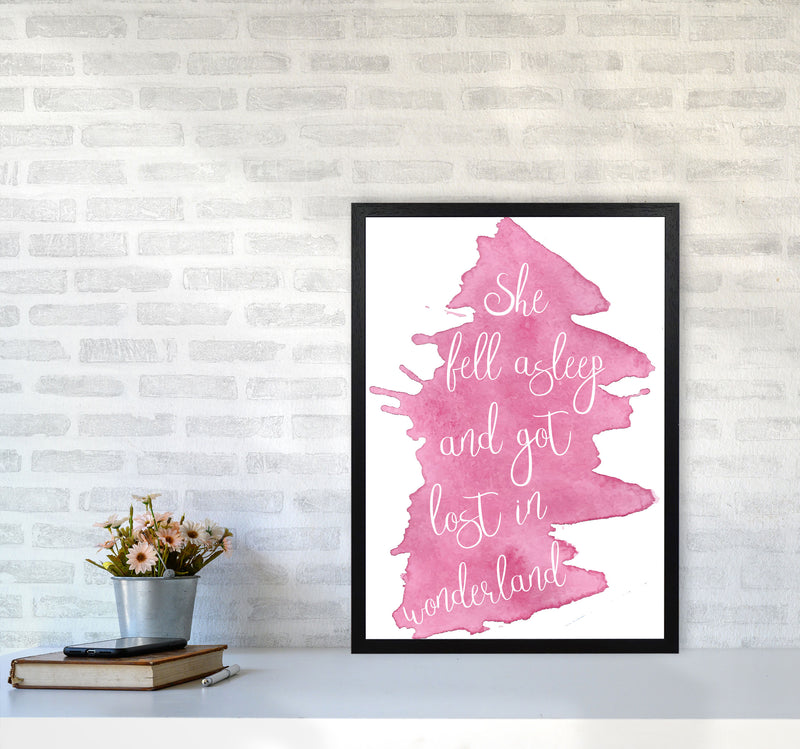 Wonderland Pink Watercolour Modern Print A2 White Frame