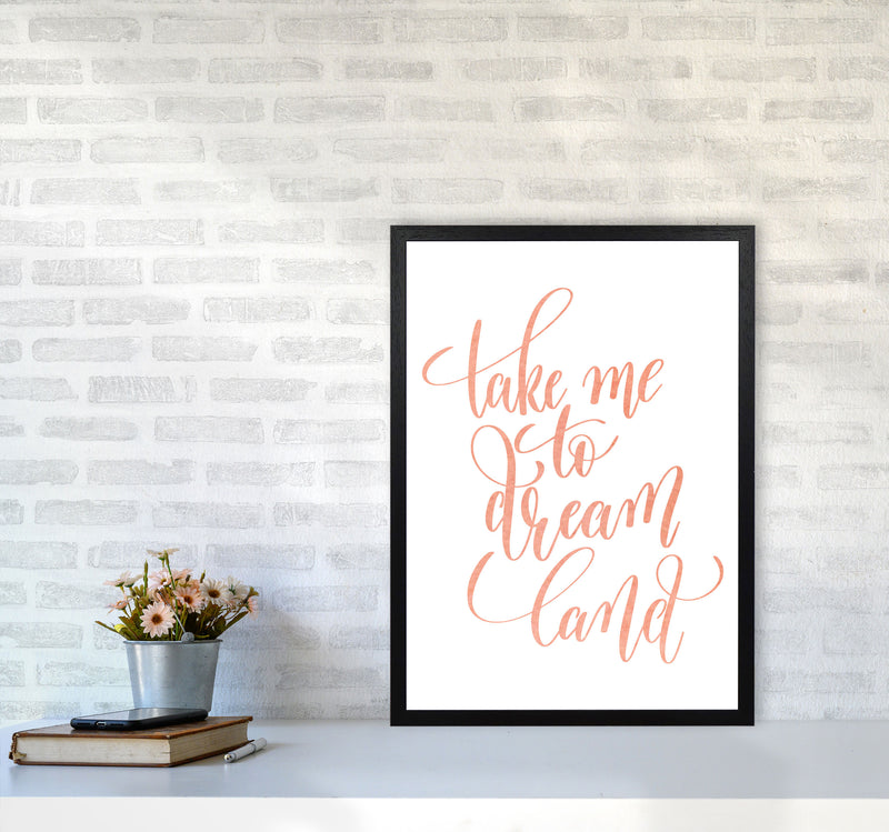 Take Me To Dreamland Peach Watercolour Modern Print A2 White Frame