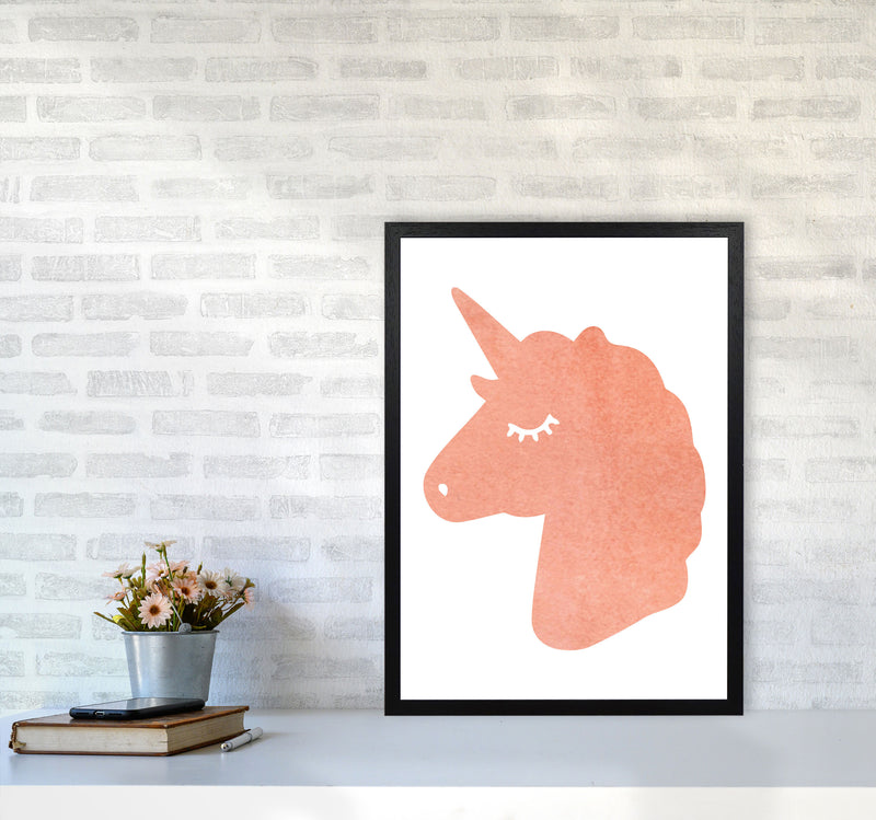 Unicorn Peach Silhouette Watercolour Modern Print A2 White Frame