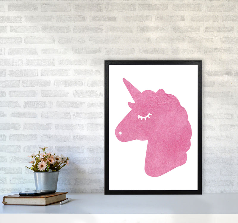Unicorn Pink Silhouette Watercolour Modern Print A2 White Frame
