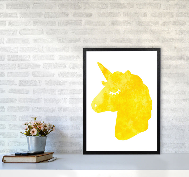 Unicorn Yellow Silhouette Watercolour Modern Print A2 White Frame