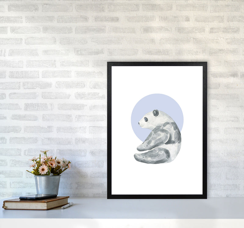 Watercolour Panda With Blue Circle Modern Print, Animal Art Print A2 White Frame