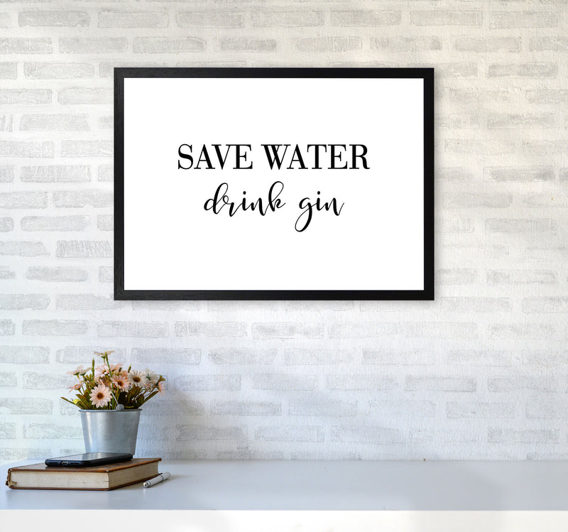Save Water Drink Gin Modern Print, Framed Kitchen Wall Art A2 White Frame