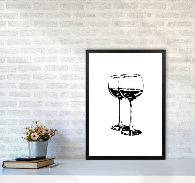 Black Wine Glasses Modern Print, Framed Kitchen Wall Art A2 White Frame