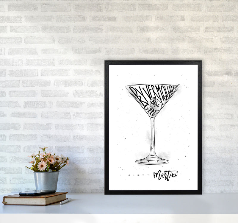 Dirty Martini Cocktail Modern Print, Framed Kitchen Wall Art A2 White Frame