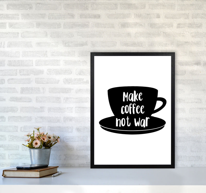 Make Coffee Not War Modern Print, Framed Kitchen Wall Art A2 White Frame