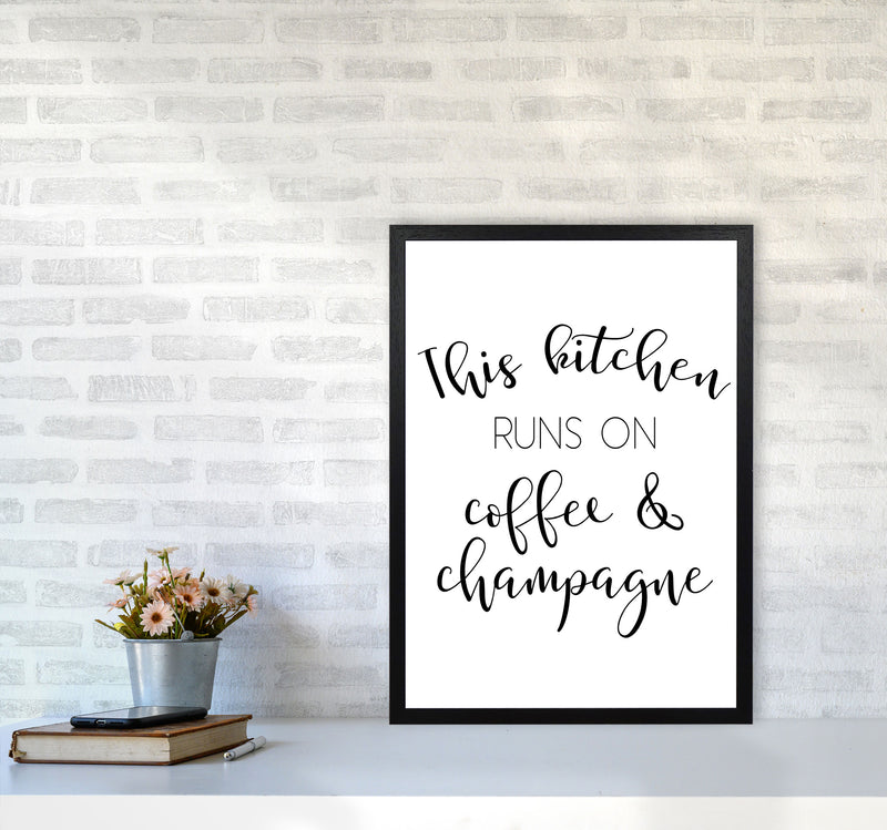 This Kitchen Runs On Coffee And Champagne Modern Print, Framed Kitchen Wall Art A2 White Frame