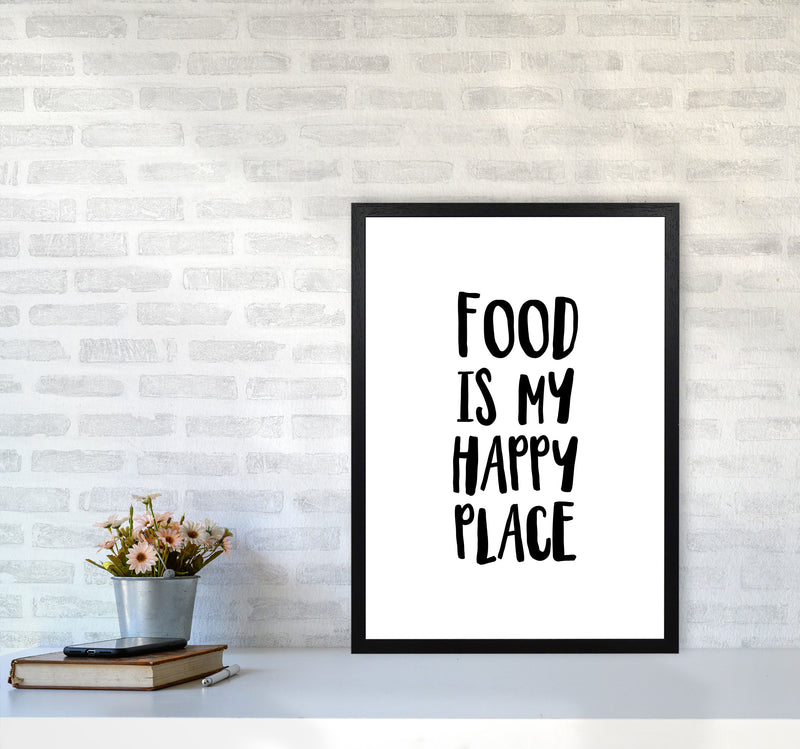 Food Is My Happy Place Framed Typography Wall Art Print A2 White Frame