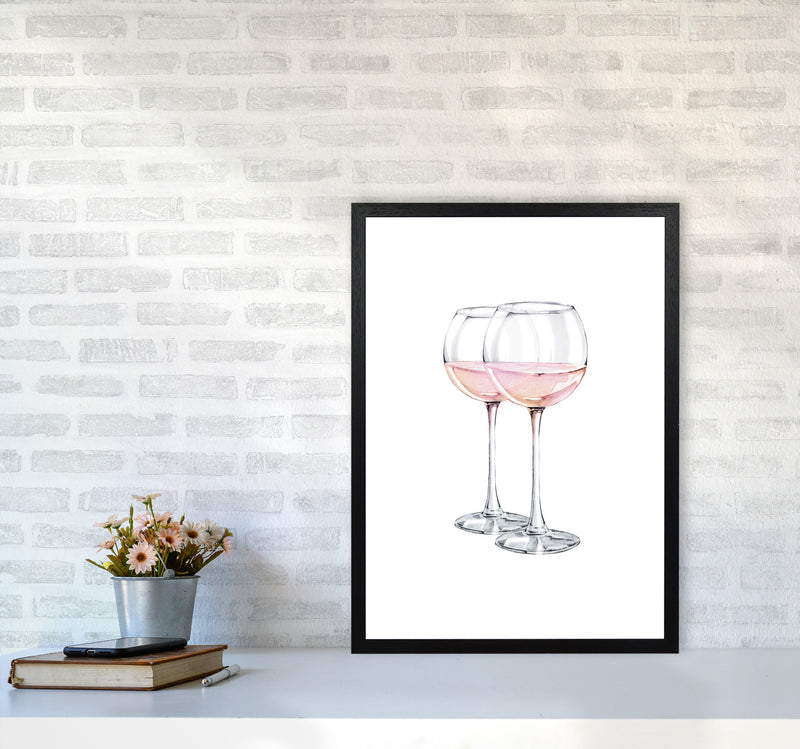 Pink Wine Glasses Modern Print A2 White Frame