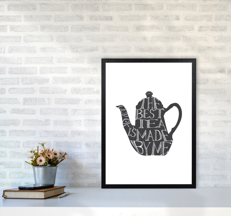 Tea Pot Portrait Modern Print, Framed Kitchen Wall Art A2 White Frame