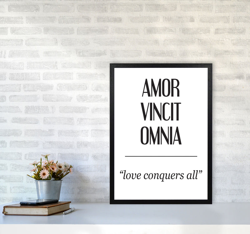 Amor Vincit Omnia Framed Typography Wall Art Print A2 White Frame