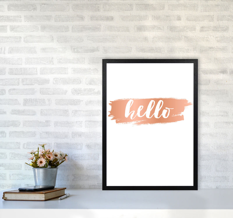 Hello Rose Gold Framed Typography Wall Art Print A2 White Frame