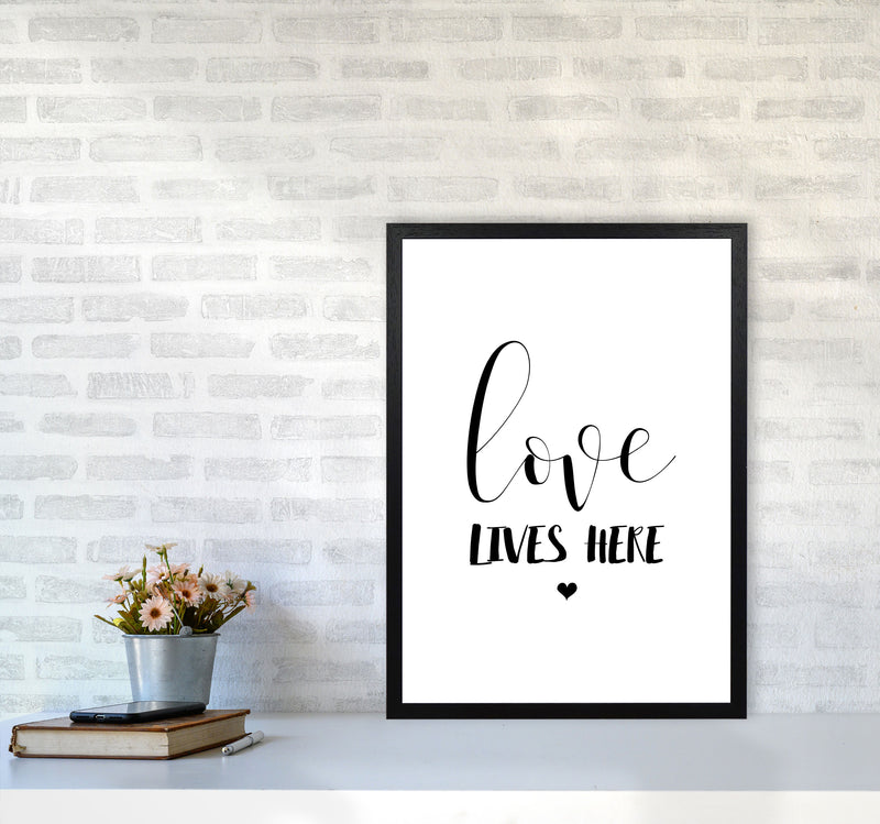 Love Lives Here Framed Typography Wall Art Print A2 White Frame