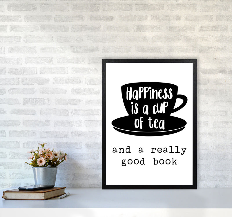Happiness Is A Cup Of Tea Modern Print, Framed Kitchen Wall Art A2 White Frame