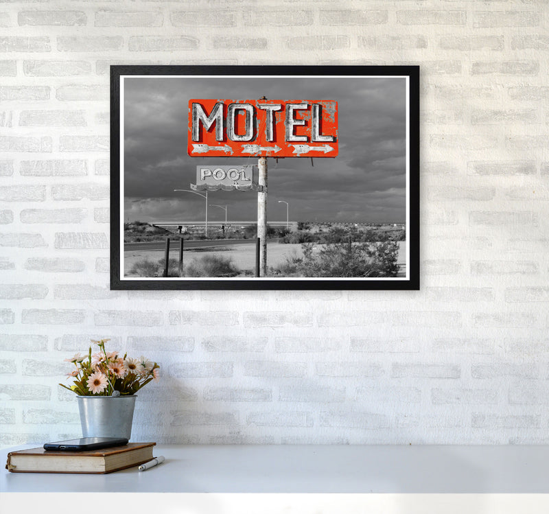 Red Motel Sign Modern Print A2 White Frame