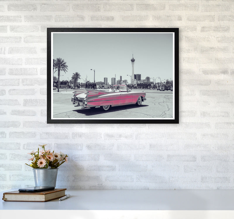 Retro Pink Car Modern Print A2 White Frame