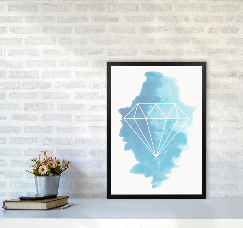 Geo Diamond Blue Watercolour Modern Print A2 White Frame