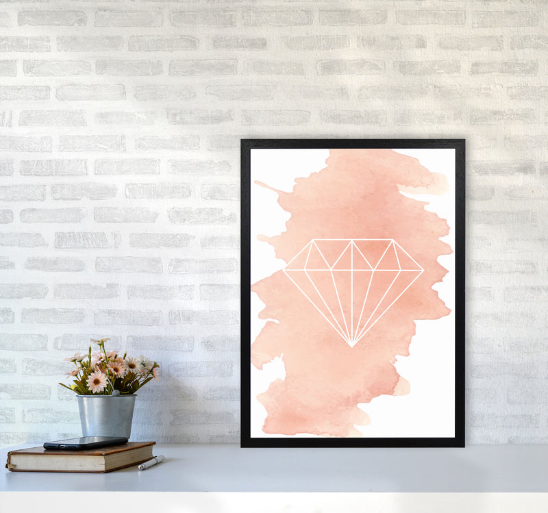 Geo Diamond Peach Watercolour Modern Print A2 White Frame