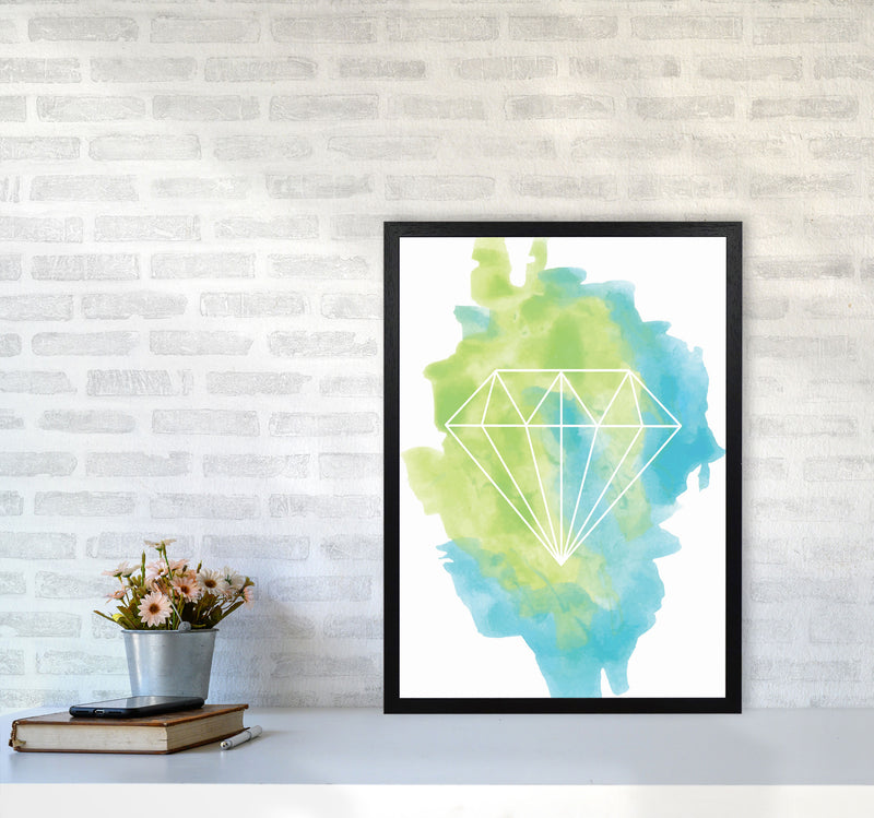 Geo Diamond Turquoise Multi Watercolour Modern Print A2 White Frame