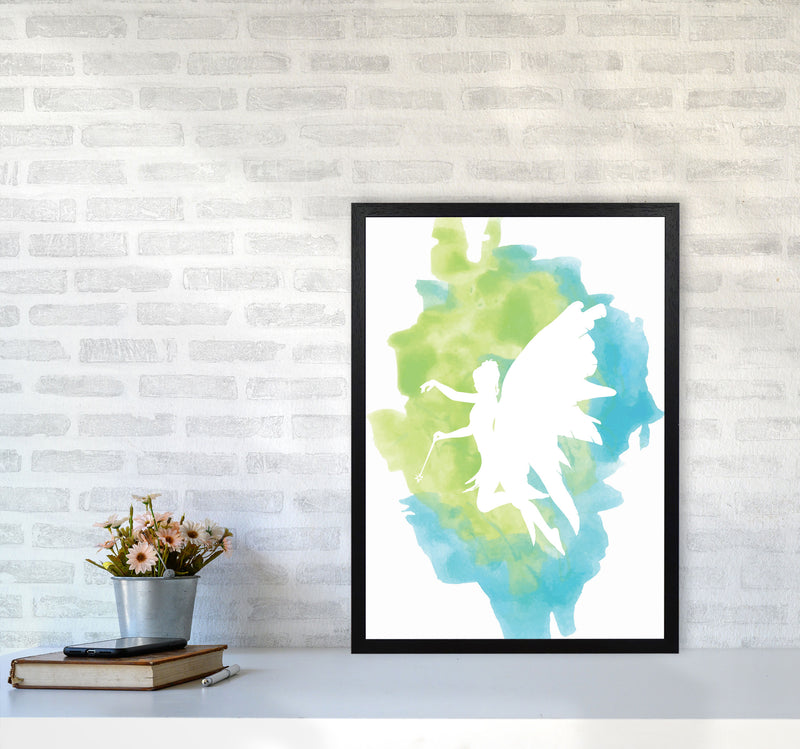 Fairy Turquoise Multi Watercolour Modern Print A2 White Frame