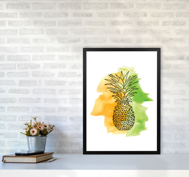 Orange And Green Pineapple Watercolour Modern Print A2 White Frame