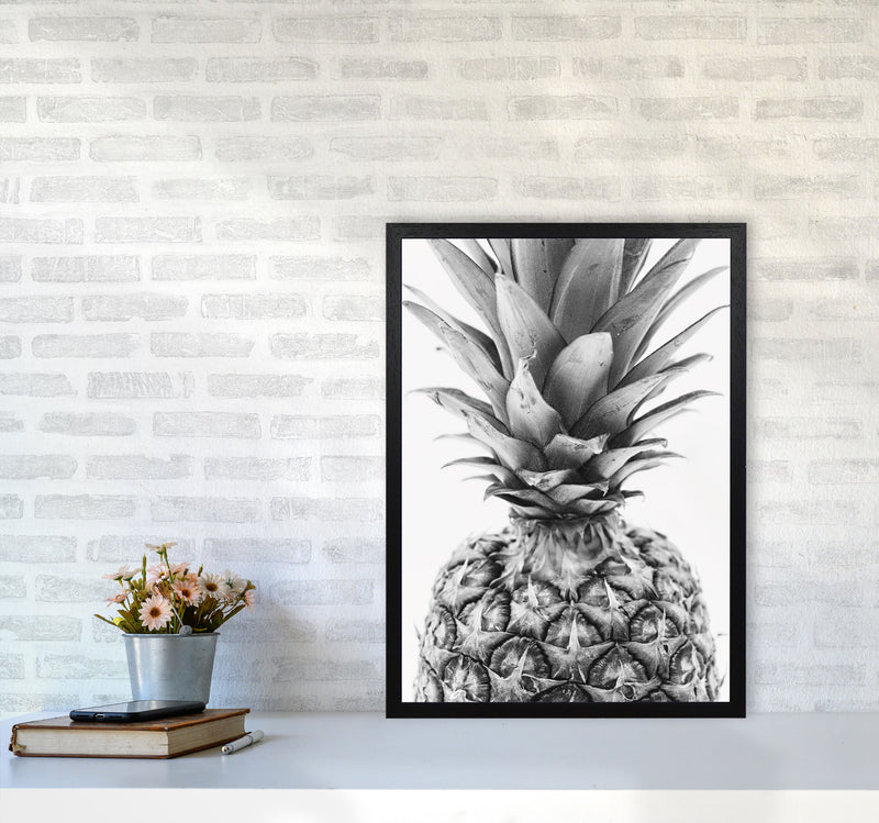 Black And White Pineapple Modern Print, Framed Kitchen Wall Art A2 White Frame