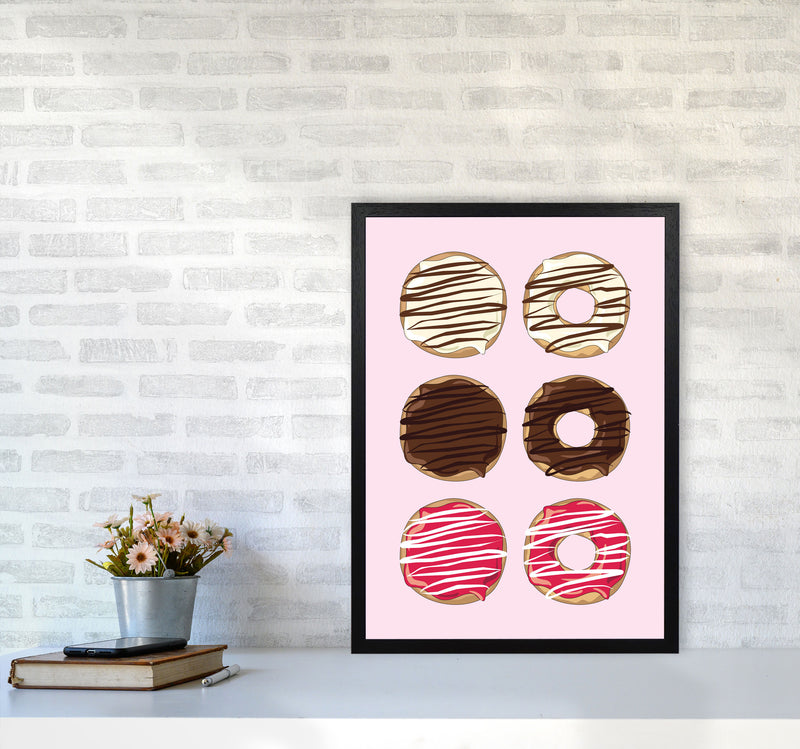 Donuts Pink Modern Print, Framed Kitchen Wall Art A2 White Frame