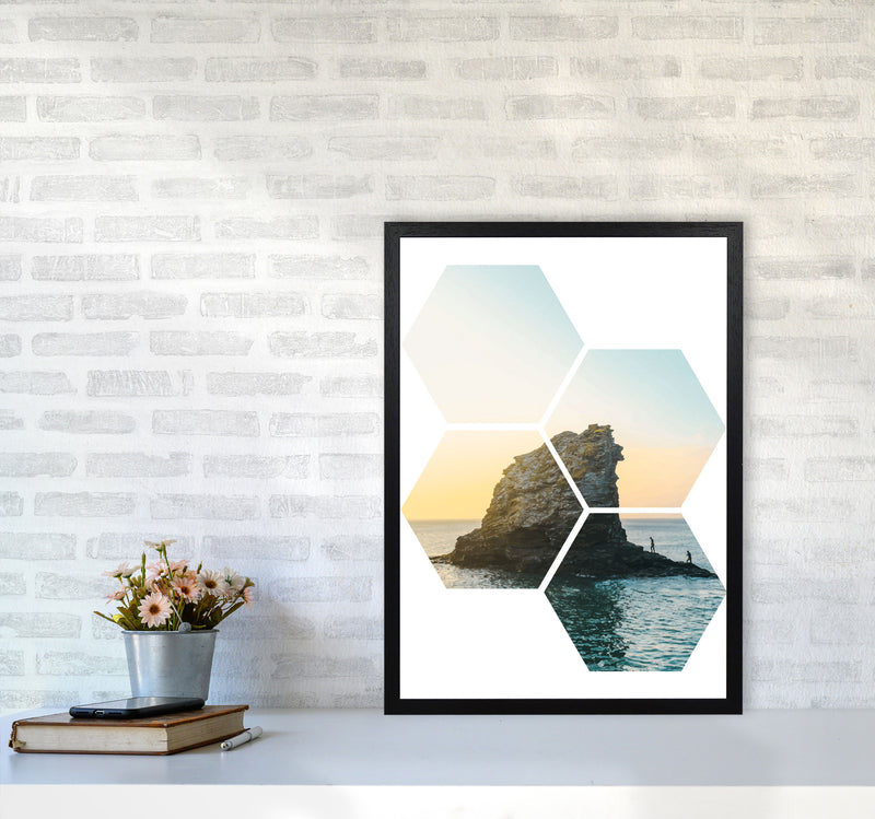 Abstract Hex Island And Sea Modern Print A2 White Frame
