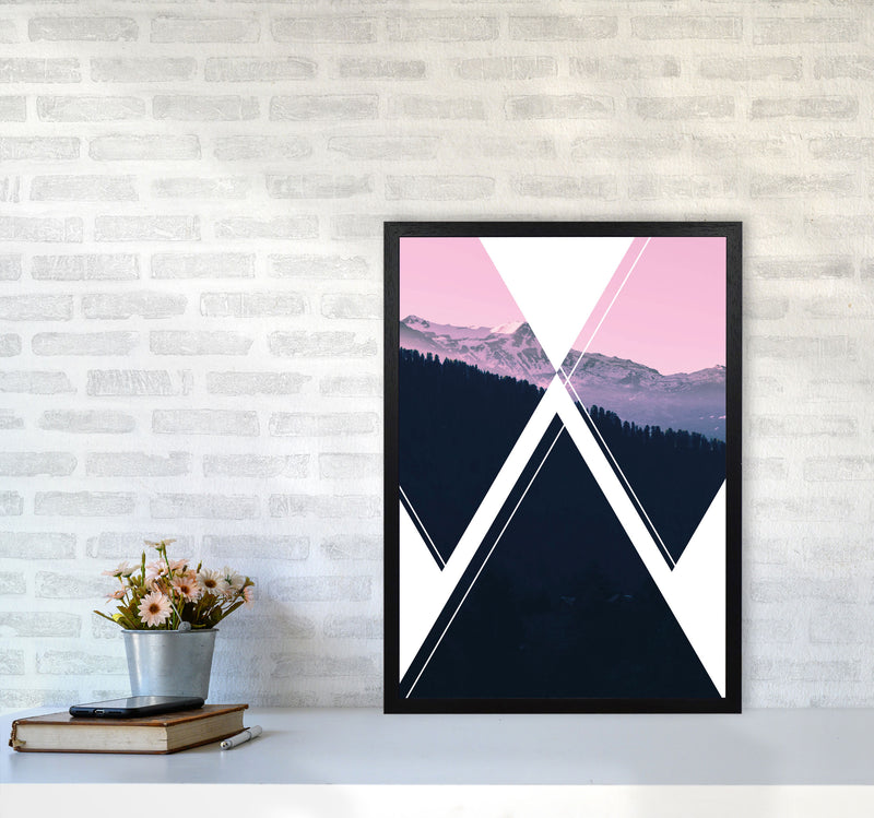 Abstract Pink Mountain Modern Print A2 White Frame