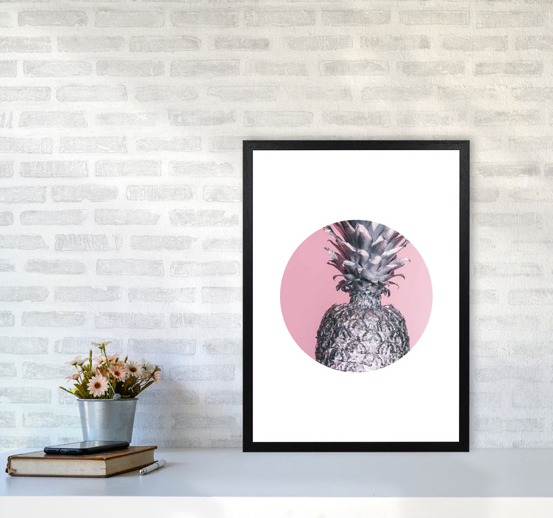 Pineapple Pink Circle Modern Print A2 White Frame