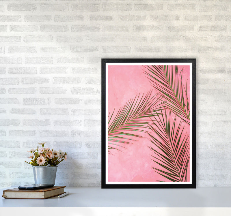 Pink Palm Leaves Modern Print, Framed Botanical & Nature Art Print A2 White Frame