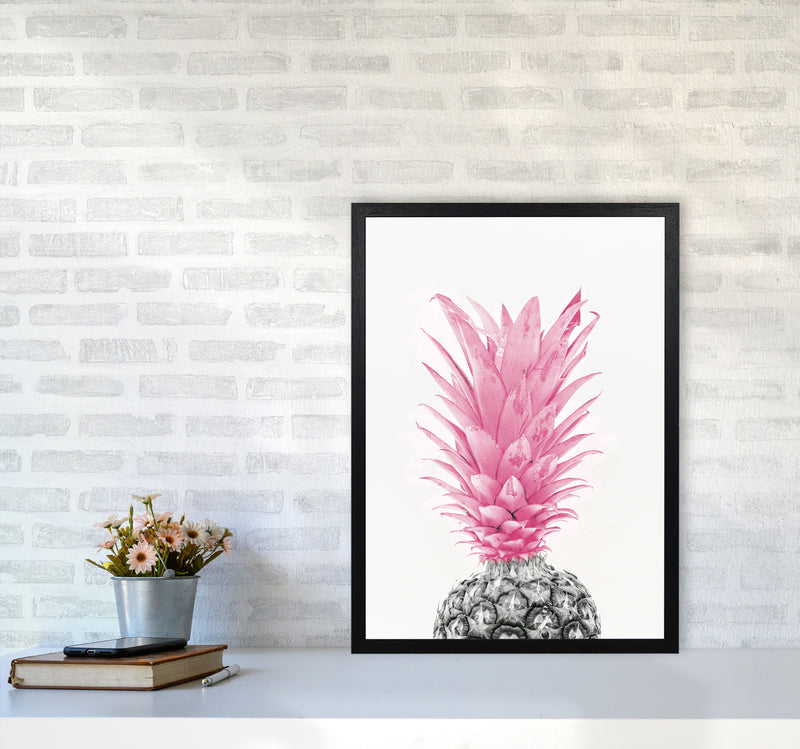 Black And Pink Pineapple Modern Print, Framed Kitchen Wall Art A2 White Frame