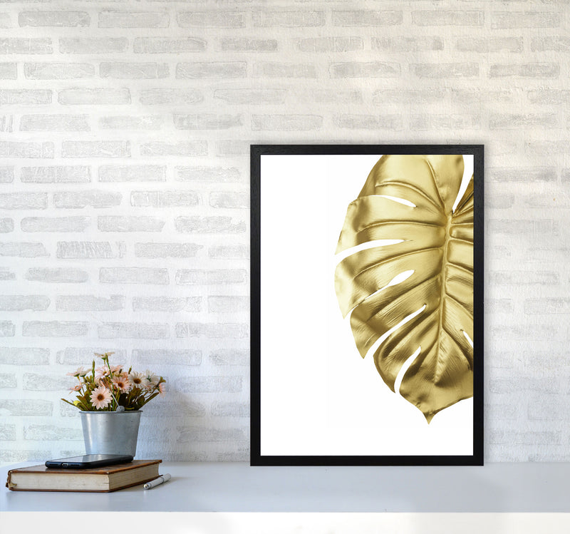 Gold Monstera Modern Print, Framed Botanical & Nature Art Print A2 White Frame
