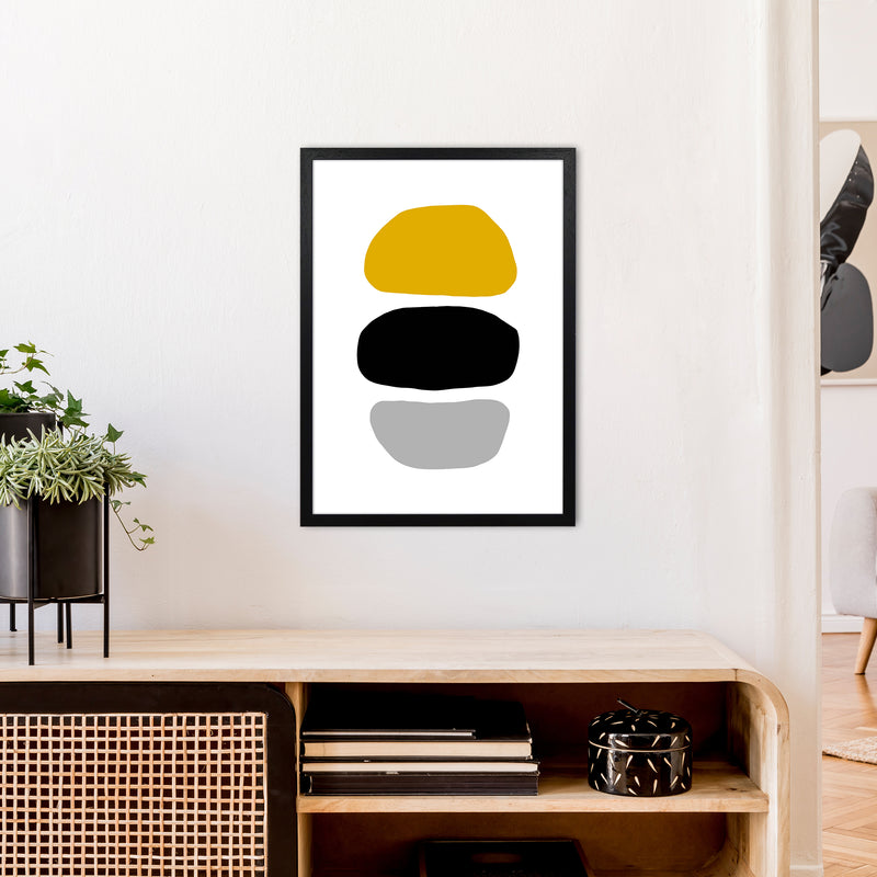 Mustard And Black Abstract Stones 2 Art Print by Pixy Paper A2 White Frame