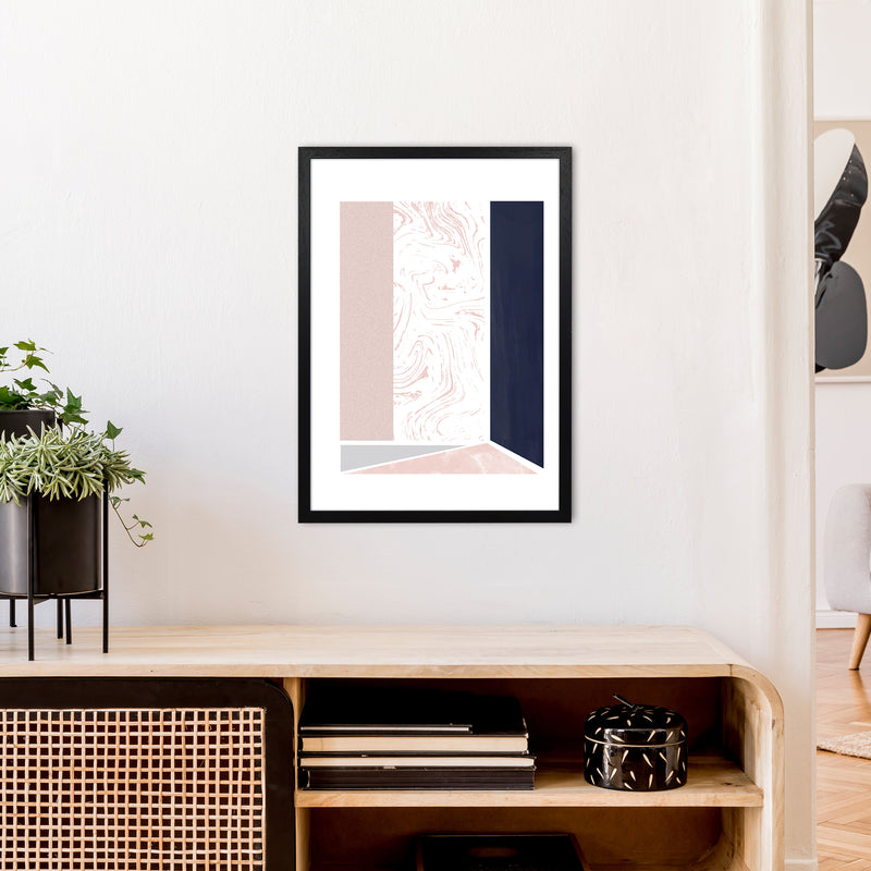 Navy And Marble Pink 2 Art Print by Pixy Paper A2 White Frame