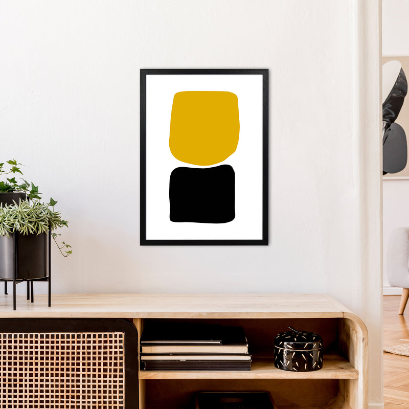 Mustard And Black Abstract Stones 3 Art Print by Pixy Paper A2 White Frame