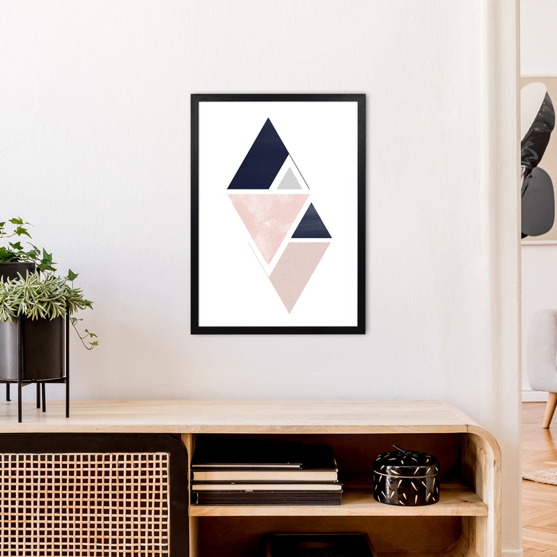 Navy And Marble Pink 3 Art Print by Pixy Paper A2 White Frame