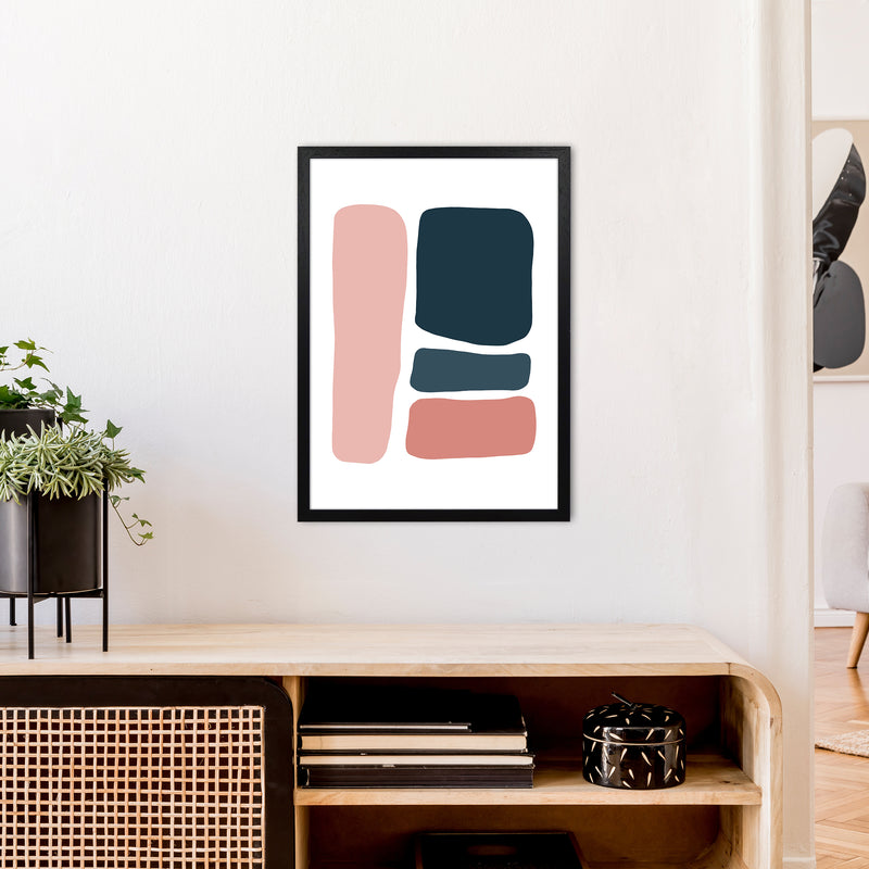 Pink And Navy Abstract Stones 3 Art Print by Pixy Paper A2 White Frame