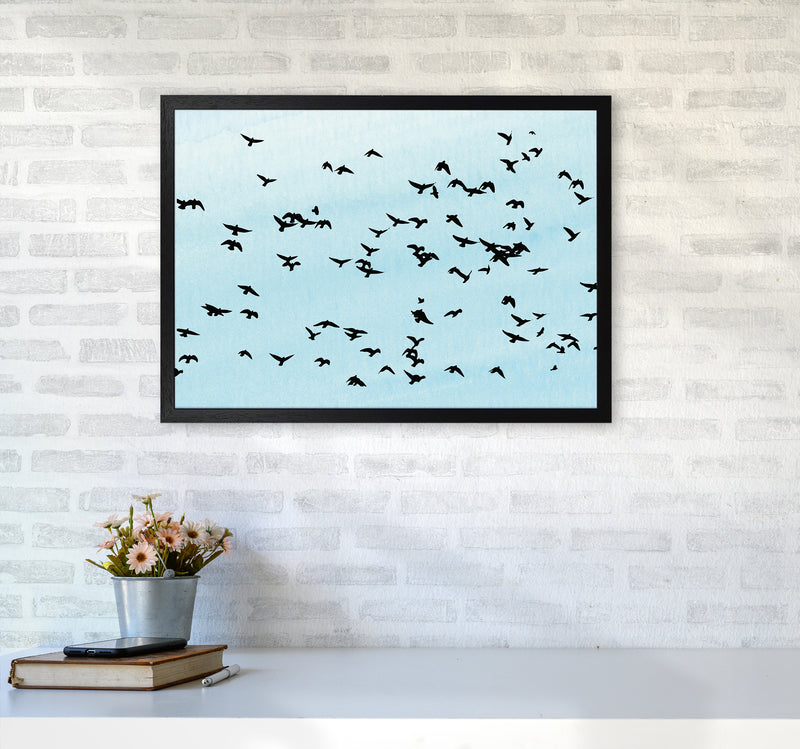 Flock Of Birds Landscape Blue Sky Art Print by Pixy Paper A2 White Frame