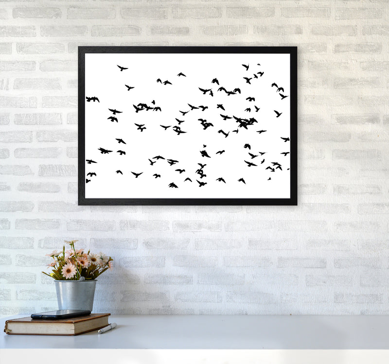 Flock Of Birds Landscape Art Print by Pixy Paper A2 White Frame