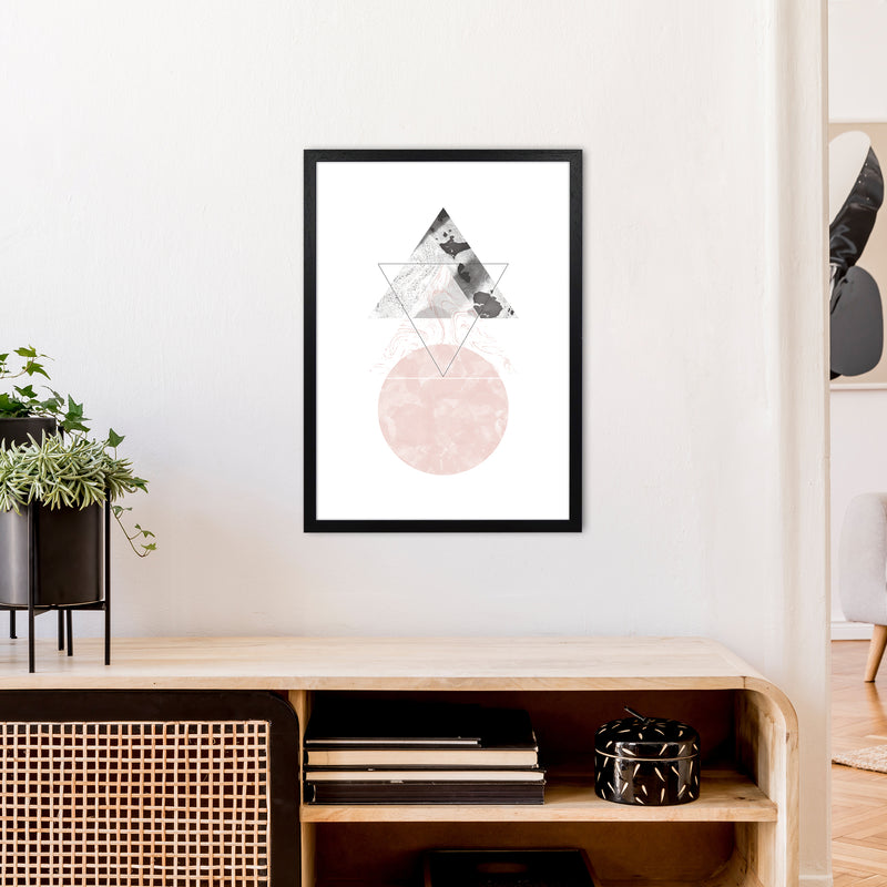 Marble Triangle And Circle Black And Pink Abstract  Art Print by Pixy Paper A2 White Frame