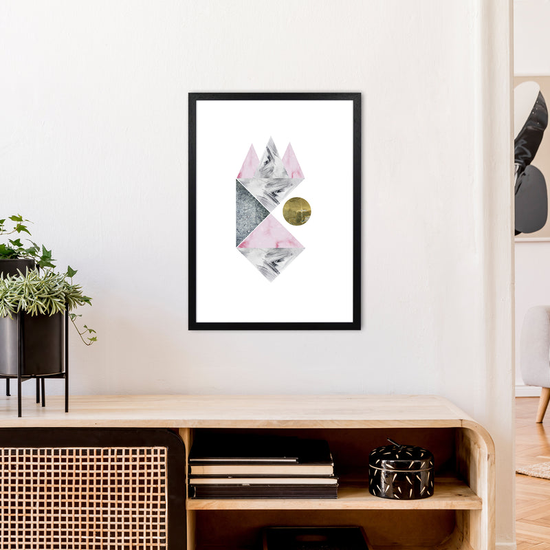 Luna Side Moon Pink And Grey Triangles Abstract  Art Print by Pixy Paper A2 White Frame