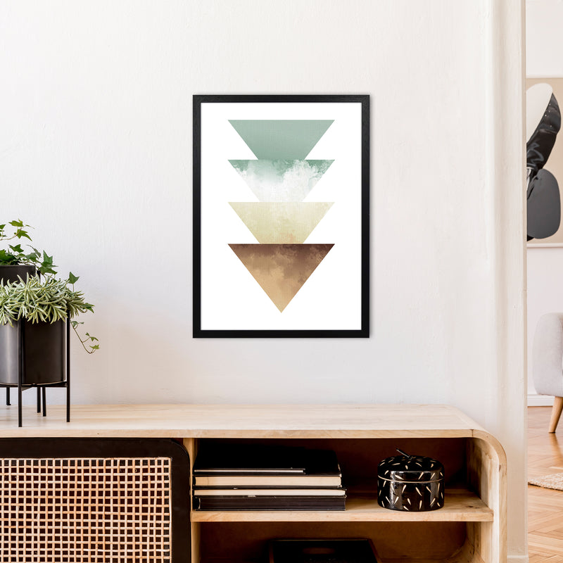 Green And Beige Watercolour Triangles Abstract  Art Print by Pixy Paper A2 White Frame