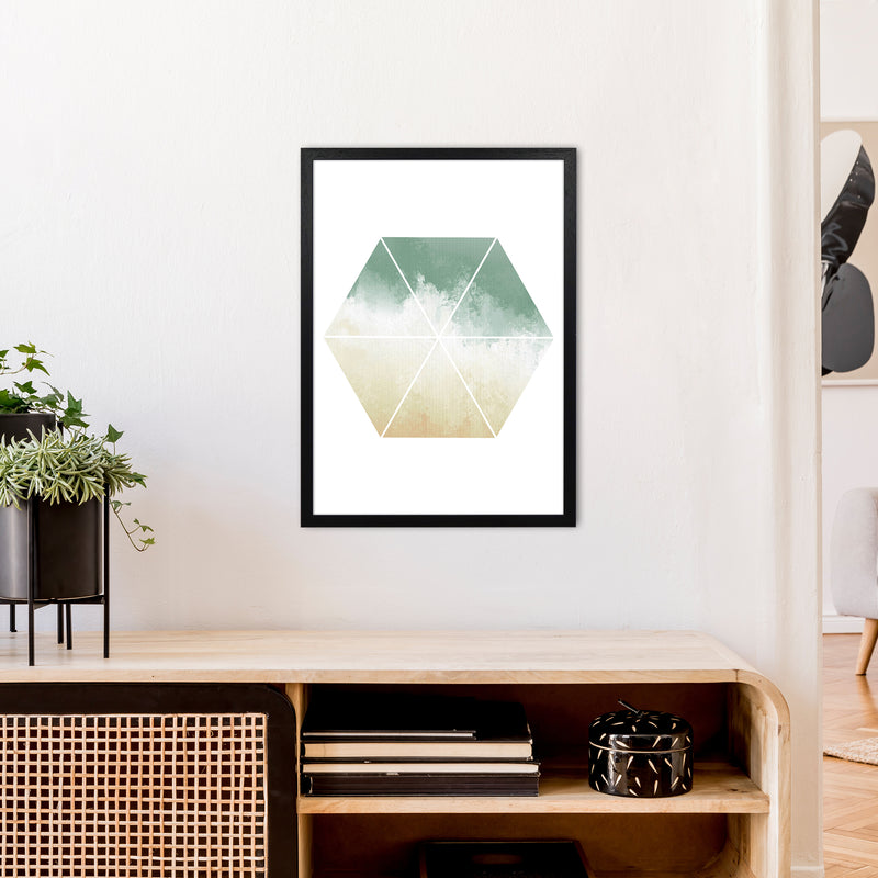 Green And Beige Watercolour Hexagon Abstract  Art Print by Pixy Paper A2 White Frame