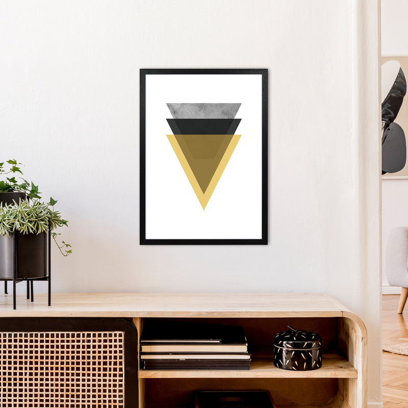 Geometric Mustard And Black Triangles  Art Print by Pixy Paper A2 White Frame