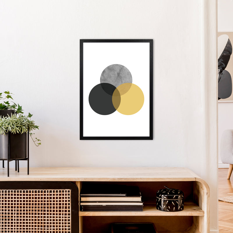 Geometric Mustard And Black Circles  Art Print by Pixy Paper A2 White Frame
