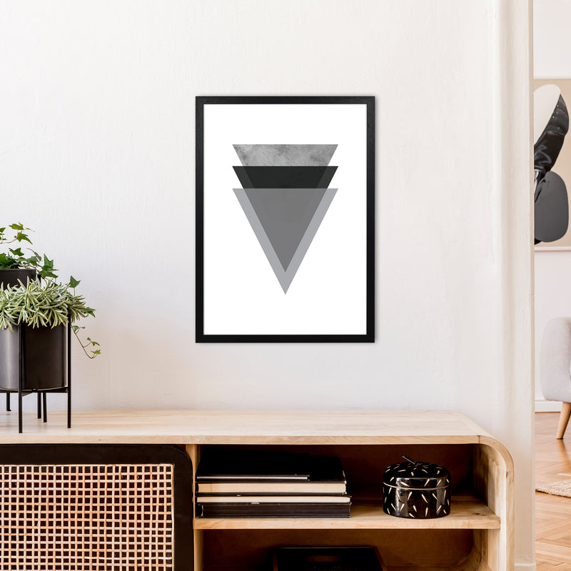 Geometric Grey And Black Triangles  Art Print by Pixy Paper A2 White Frame