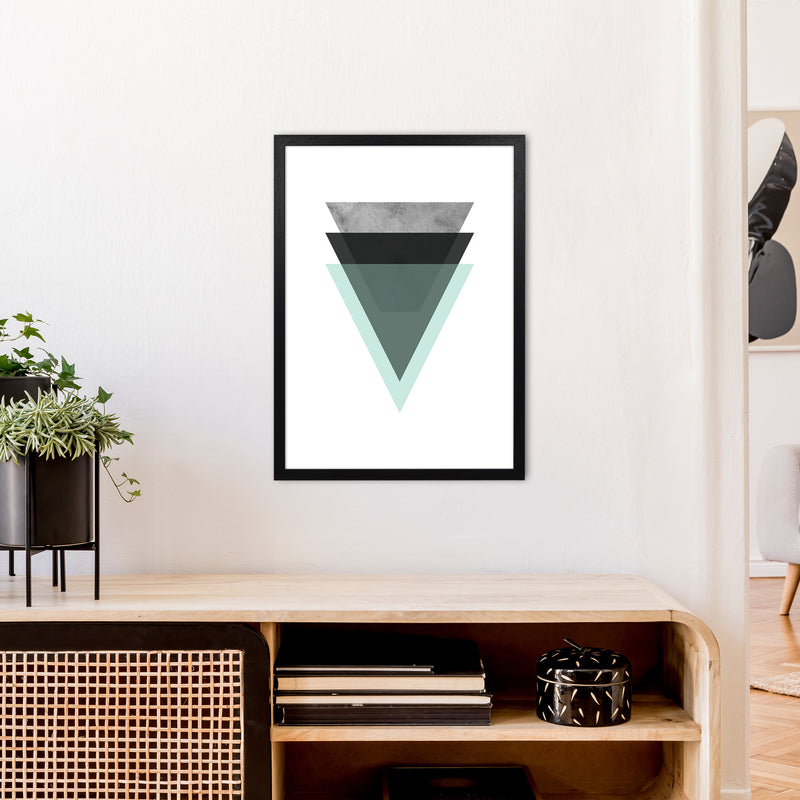 Geometric Mint And Black Triangles  Art Print by Pixy Paper A2 White Frame